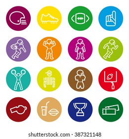 American football, color icon set. Vector illustration.