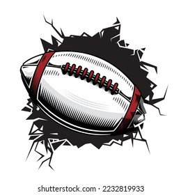 american football cracked wall. football club graphic design logos or icons. vector illustration.
