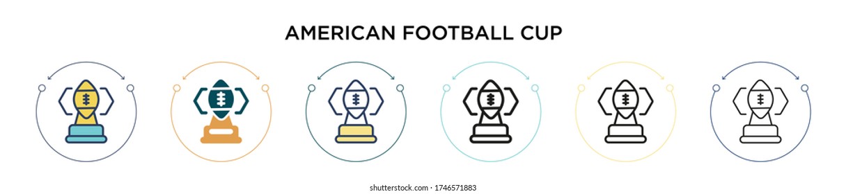 American football cup icon in filled, thin line, outline and stroke style. Vector illustration of two colored and black american football cup vector icons designs can be used for mobile, ui, web