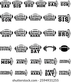 American Football, dad, mom, brother, bro, sis, sister, football player, tow three, coquette, bow, layared, custom name frame, font, alphabet, letters,  game day, numbers, varsity, grandma, grandpa