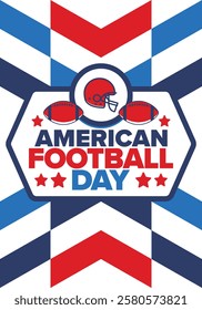 American Football Day. Holiday for American football fans in United States. Game Day. Professional team sport. Championship. Ball and Helmet. Sport poster. Vector illustration