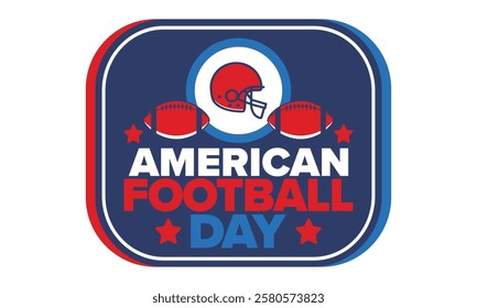 American Football Day. Holiday for American football fans in United States. Game Day. Professional team sport. Championship. Ball and Helmet. Sport poster. Vector illustration