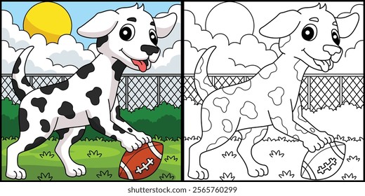 American Football Dog Playing Colored Illustration