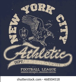 American football, eagle tee, vintage ,university, sports graphics for t-shirt  or other uses.