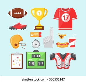 American football elements. Rugby icons in flat style