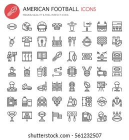 American Football Elements , Thin Line and Pixel Perfect Icons