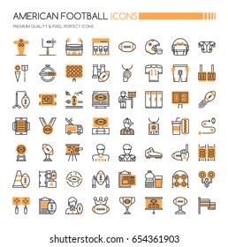 American Football Elements , Thin Line and Pixel Perfect Icons