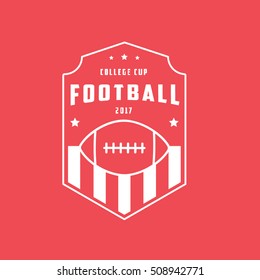 American Football Emblem Line Icon On Red Background