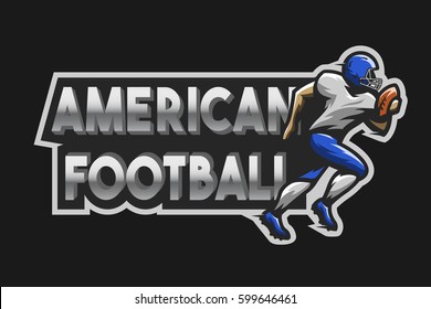 American football emblem. Running athlete with a ball.