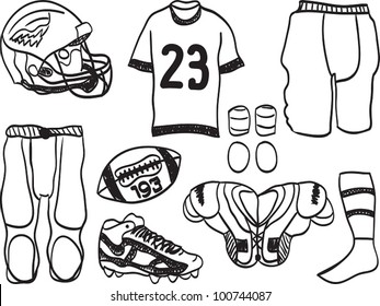 American Football Equipment - hand-drawn illustration of sport accessories