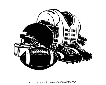 american football equipment isolated with white background