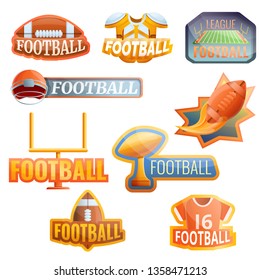 American football equipment logo set. Cartoon set of american football equipment vector logo for web design