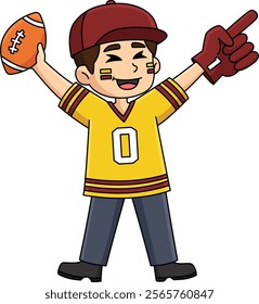 American Football Fan Cartoon Colored Clipart 