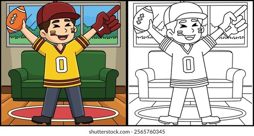 American Football Fan Coloring Page Illustration