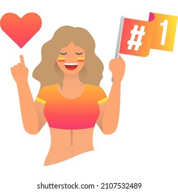 American Football Fan Vector Icon. Excited Attractive Woman Cheering For Favorite Team Watching Championship Tournament Match