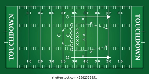 American football field aerial view grass with tactics