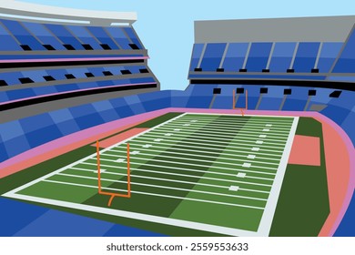 American Football Field Arena Stadium Vibrant Colorful Vector