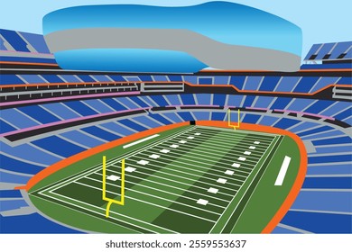 American Football Field Arena Stadium Vibrant Colorful Vector