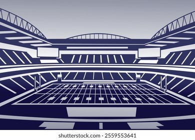 American Football Field Arena Stadium Luxury Blue Gradient Silhouette Vector