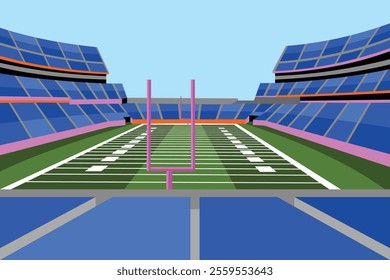 American Football Field Arena Stadium Vibrant Colorful Vector