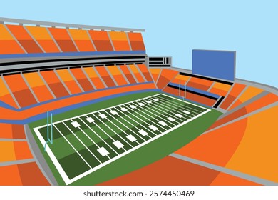 American Football Field Arena Stadium Vibrant Colored Vector