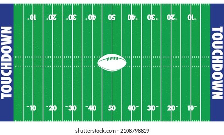 american football field. american field with ball in the center and touchdown letters.