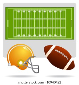 american football field, ball and helmet vector