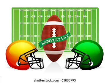 american football field, ball and helmet vector