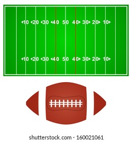 American football field with ball on a white background