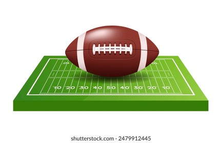 American football field and ball. Side view. Vector 3d illustration. 