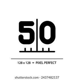 American football field black glyph icon. 50 yard line. Field marks. Football game rules. Outdoor sports. Team play. Silhouette symbol on white space. Solid pictogram. Vector isolated illustration
