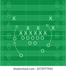 American football field and board tactics. Formation and strategy. Diagram and lines drawing. Vector illustration template.