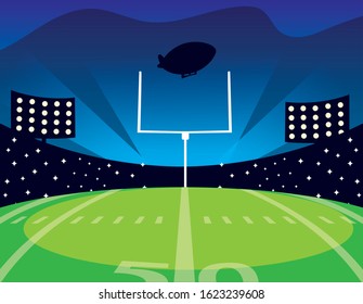 american football field with bright lights vector illustration design