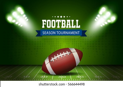 American Football field with bright stadium lights shining on it. Vector Illustration design. Rugby sport.