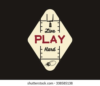 American football field, college league football badge, sport logotype with text, label, football insignia in retro color style. Graphic vintage design for t-shirt, web. Football emblem. Vector.