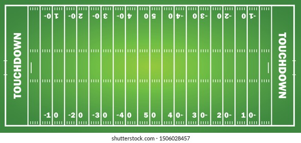 American football field concept with markings. Soccer field in top view. Vector graphics