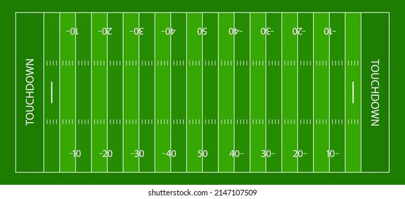 American Football Field. Green Grass With White Lines For American Football. Background With Gridiron, Sideline, Endzone And Touchdown. Stadium For Superbowl. Vector.