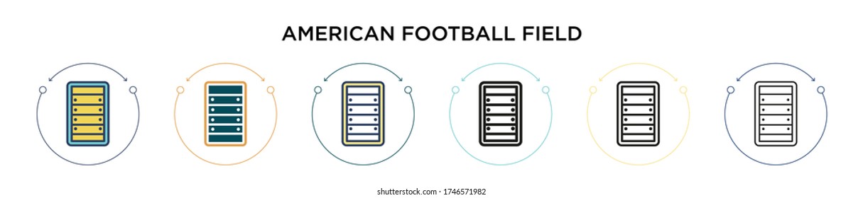 American football field icon in filled, thin line, outline and stroke style. Vector illustration of two colored and black american football field vector icons designs can be used for mobile, ui, web