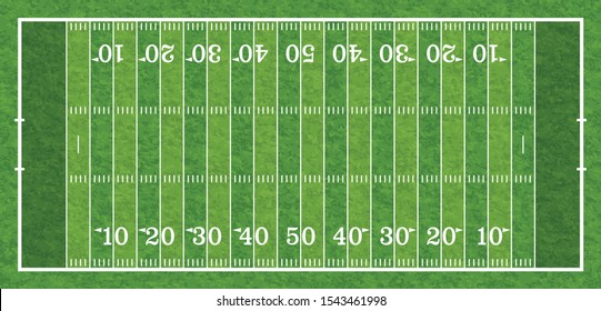 american football field with line and realistic grass texture, top view, vector illustration
