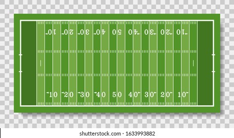 american football field with line, top view, vector illustration isolated on transparent background