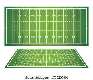 American football field with marking. Football field in top view with white markup. Vector illustration