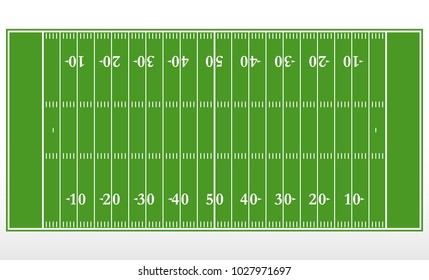 American football field markup. Outline of lines on an American green football field. Vector illustration.
