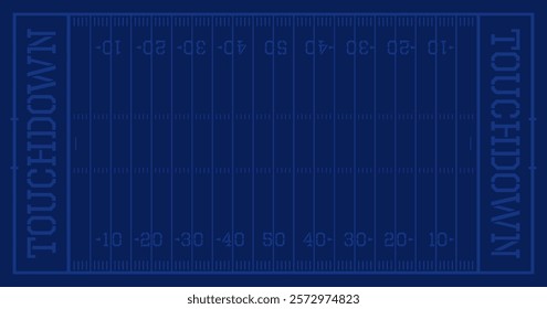 American football field. Numbers,and outlines on blue background. Touchdown text. Modern vector illustration template for web, articles, social media etc.