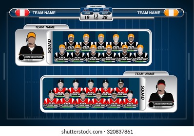 American Football Field And Player Lineup With Strategy Elements