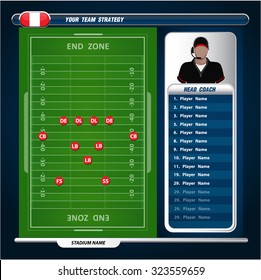 American Football Field And Player Lineup With Strategy Elements