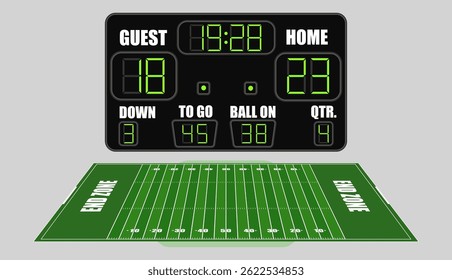American football field with scoreboard. Vector illustration