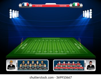 American Football field with set of infographic elements