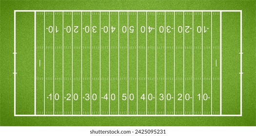 American Football Field. Sports stadium ground with green grass texture and frame. Vector illustration