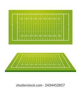 American Football Field. Sports stadium scheme on green background in top and side view. Vector EPS10