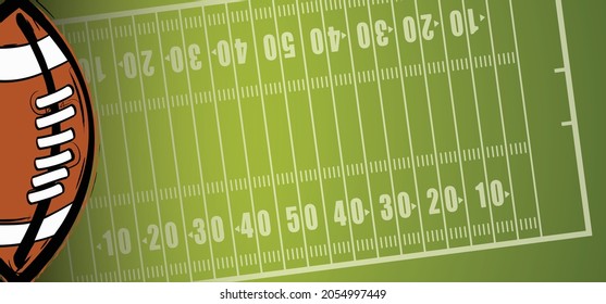 American football field, stadium concept with markings. Soccer ball field in top view. Flat Vector green grass pattern for sport background. Top views logo. Sport team game cup. playground